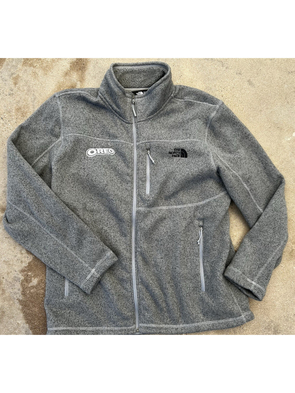 The North Face Jacket XXL Oreo Fleece Gray Full-Zip Fleece Jacket Breast Pocket